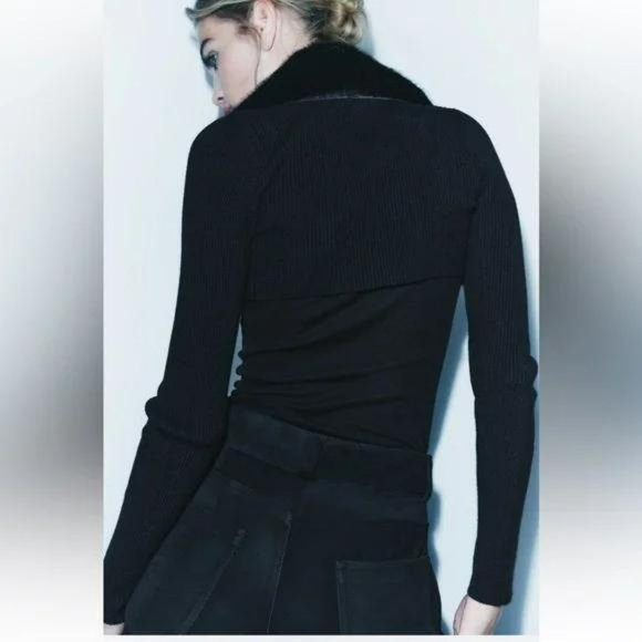 ZARA KNIT ARM WARMERS WITH FAUX FUR COLLAR - Picture 4 of 5